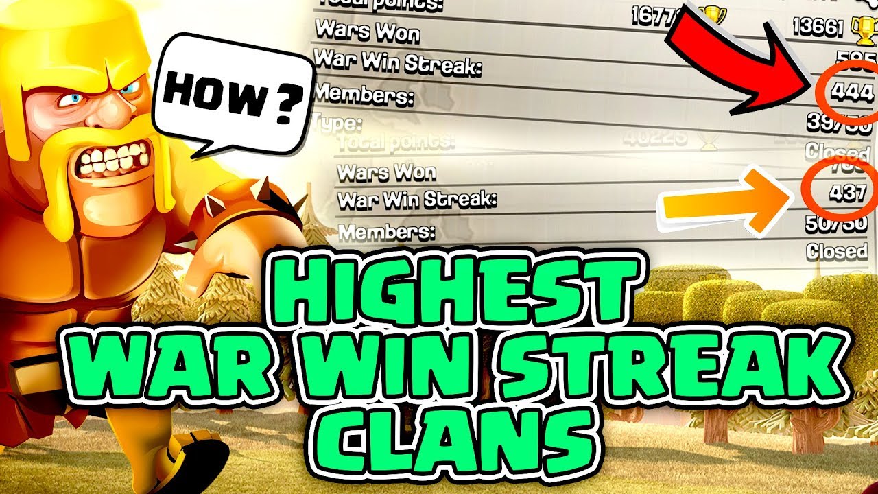 HIGHEST WAR WIN STREAK CLANS | Clash of clans | MUST WATCH !!