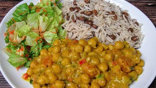 Oil free Coconut Curry Chickpeas & Pumpkin || Rice And Gungo Peas
