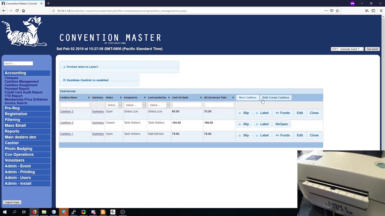 Convention Master- Treasury - Cash Box Life Cycle