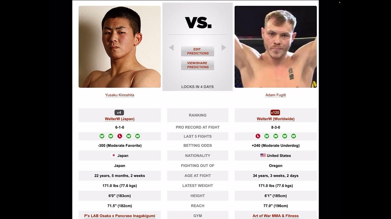 Yusaku Kinoshita vs Adam Fugitt prediction ufcvegas68 YouTube