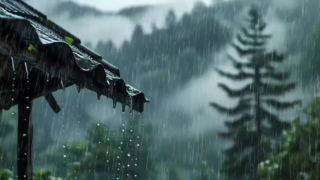 Fall Asleep Instantly with Very Heavy Rain & Powerful Thunder on a Tin Roof at a Cabin in the Forest