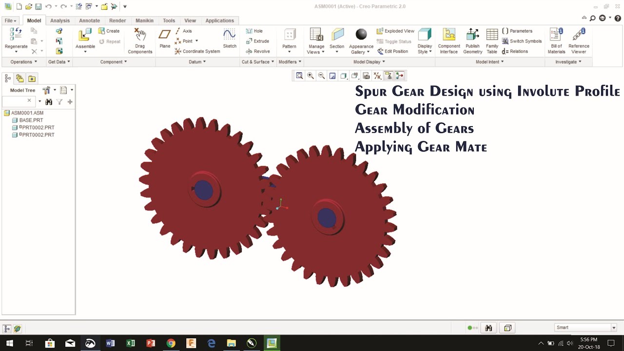 Modelling and Assembly of Spur Gear with Involute Profile Using CREO 2.