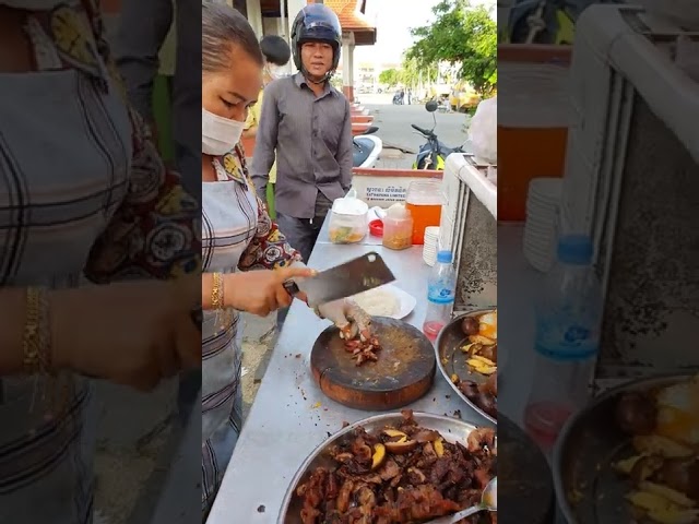 BBQ roast pork white rice, Cambodia street food, popular street food class=