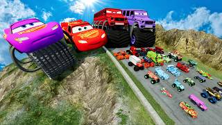 Big & Small McQueen & Police Car vs Zombie Mack, Giant Speed Bumps Downhill Race – BeamNG.drive