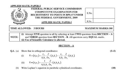 CSS PAST PAPERS - 2009 - APPLIED MATH - PAPER 1 - OPTIONALLY SUBJECT  (GROUP 2)