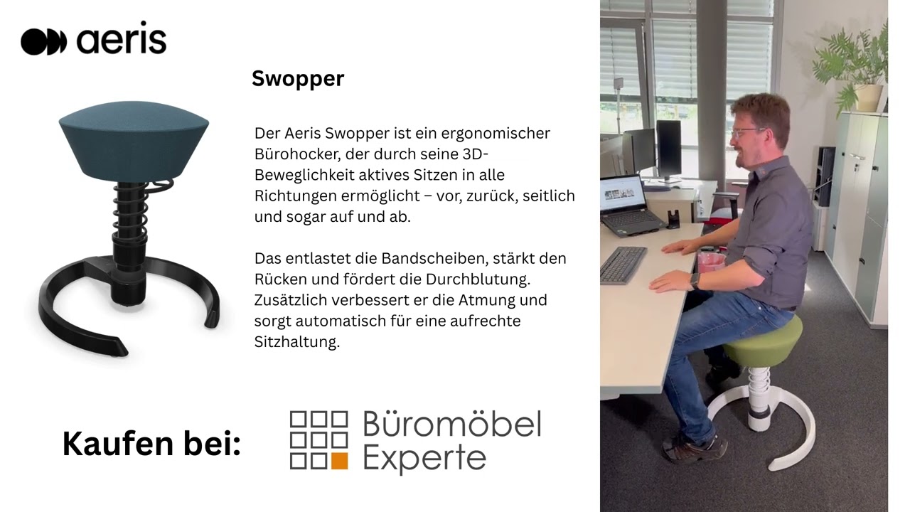 🪑 Aeris Swopper – Ergonomischer Hocker mit 3D-Aktiv-Sitz und Federung