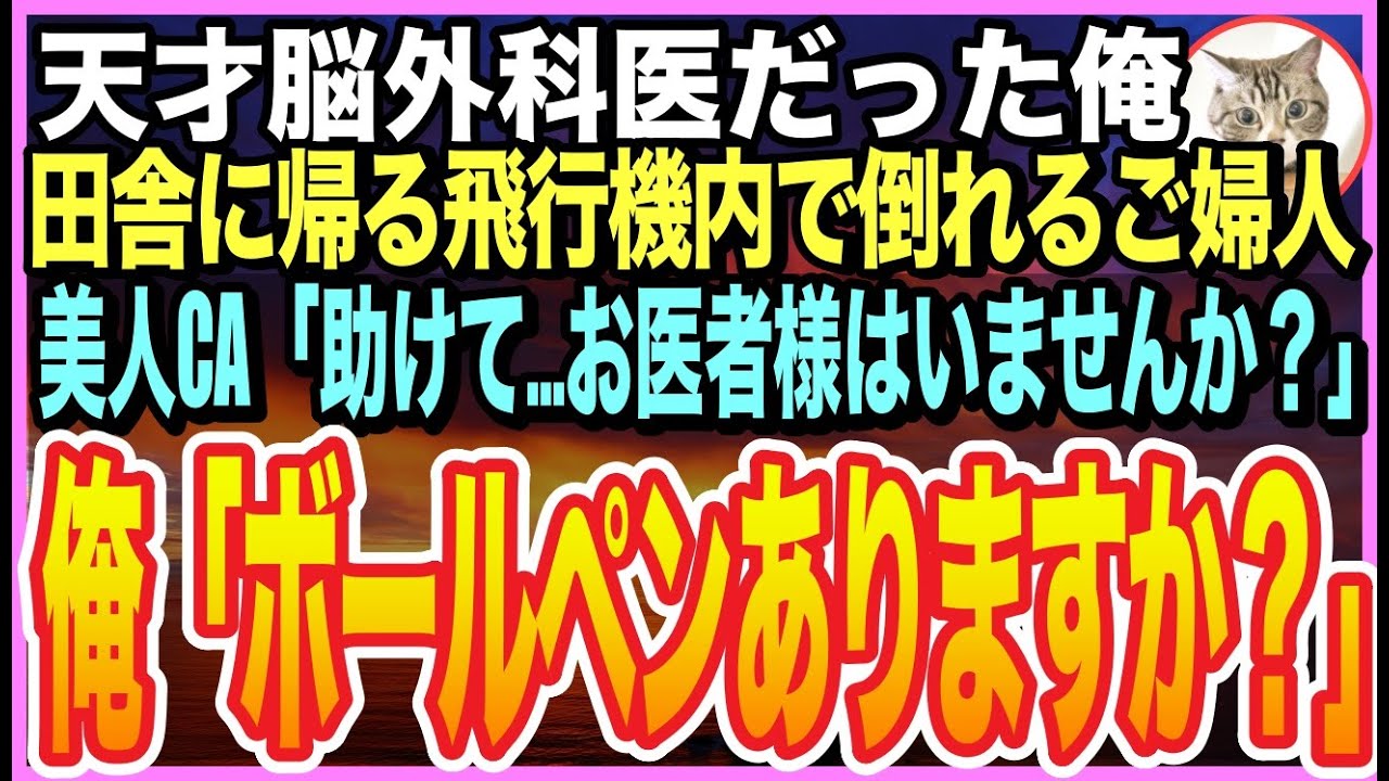 【感動する話】ゴットハンドと呼ばれる天才脳外科医だったことを隠して生きる俺。田舎に帰郷する飛行機内で、乗客が倒れると美人CA「誰かお医者様は？」➡︎俺が応急処置をするとまさか展開に【いい話】【朗読】
