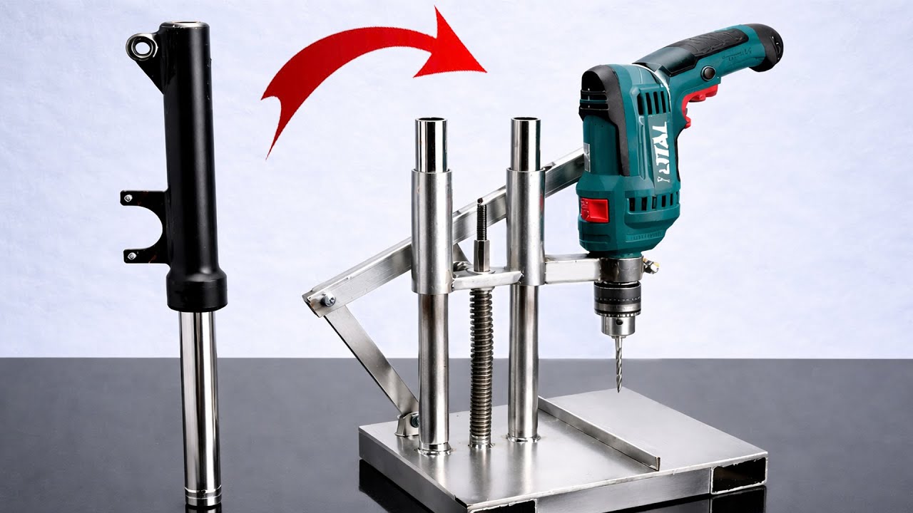 Гениальная идея! Сделать настольный сверлильный станок из старых мотоциклетных амортизаторов.
