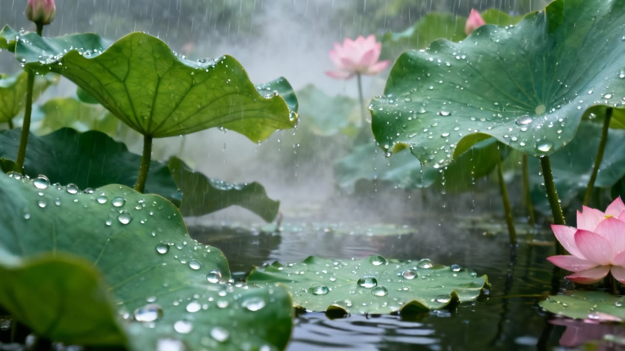 Summer fog and rain over the lotus pond：soft rain for sleeping and relaxation