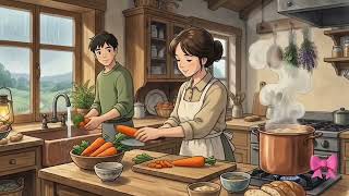 Rainy Village Morning Routine 🌧️ Cozy Cottage Life | Baking Bread & Tea | Relaxing ASMR Ambience 