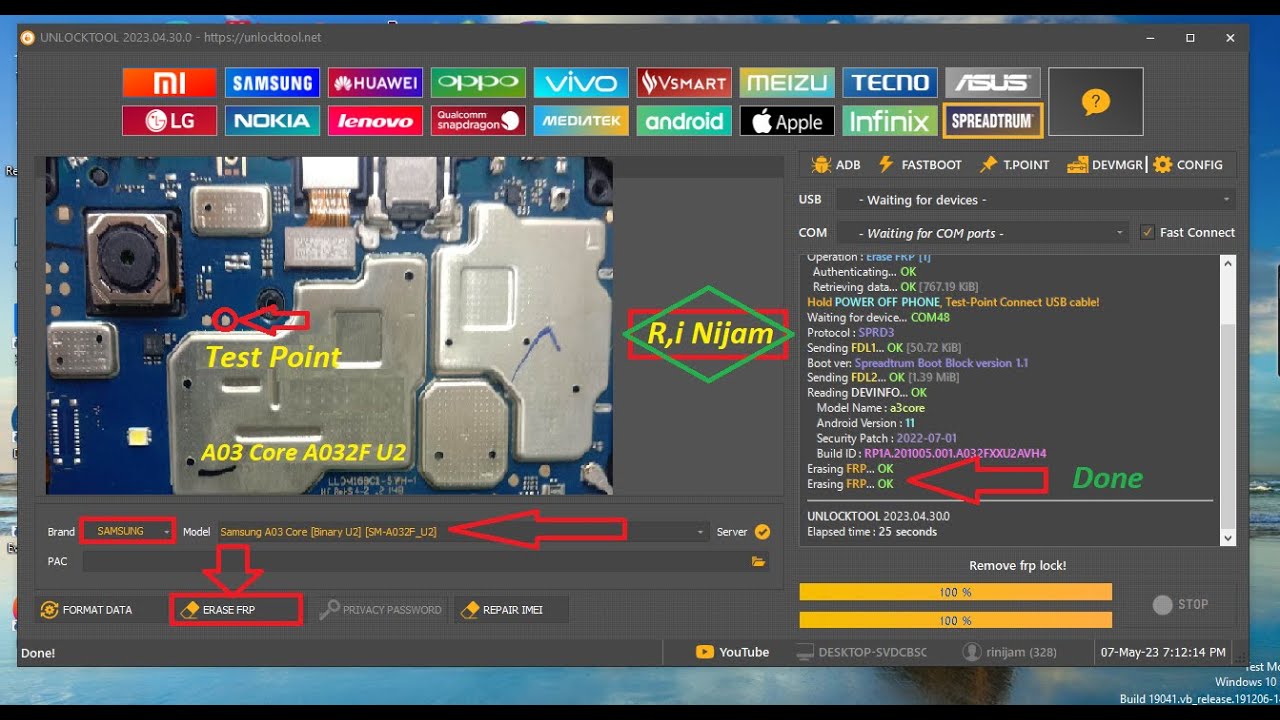 SamSung A03 Core latest Version (A032F-U2) Test Point Frp Removed by