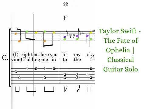 The Fate of Ophelia (Classical Guitar Solo Sheet Music Tab's + Mp3 Audio 🎵) - Taylor Swift