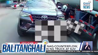 Motorsiklo na nag-counterflow, naipit sa pagitan ng truck at SUV | Balitanghali
