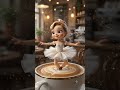 Ballerina dances on coffee cup