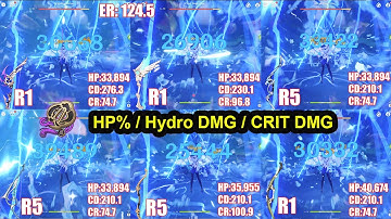 10 Weapons Comparison Yelan C0 Emblem HP% / Hydro DMG / CRIT DMG Genshin Impact
