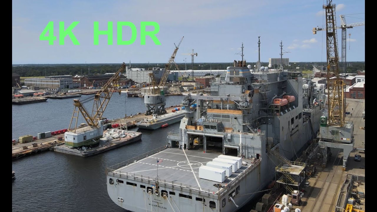 Flying By The Charleston Naval Base And Shipyard 4k Hdr Youtube