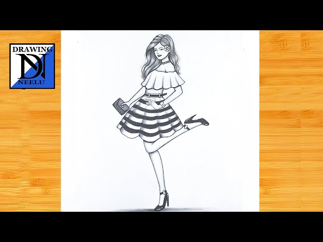 How to draw a Girl Beautiful Dress -Pencil sketch || Pencil sketch for beginner || Girl drawing easy
