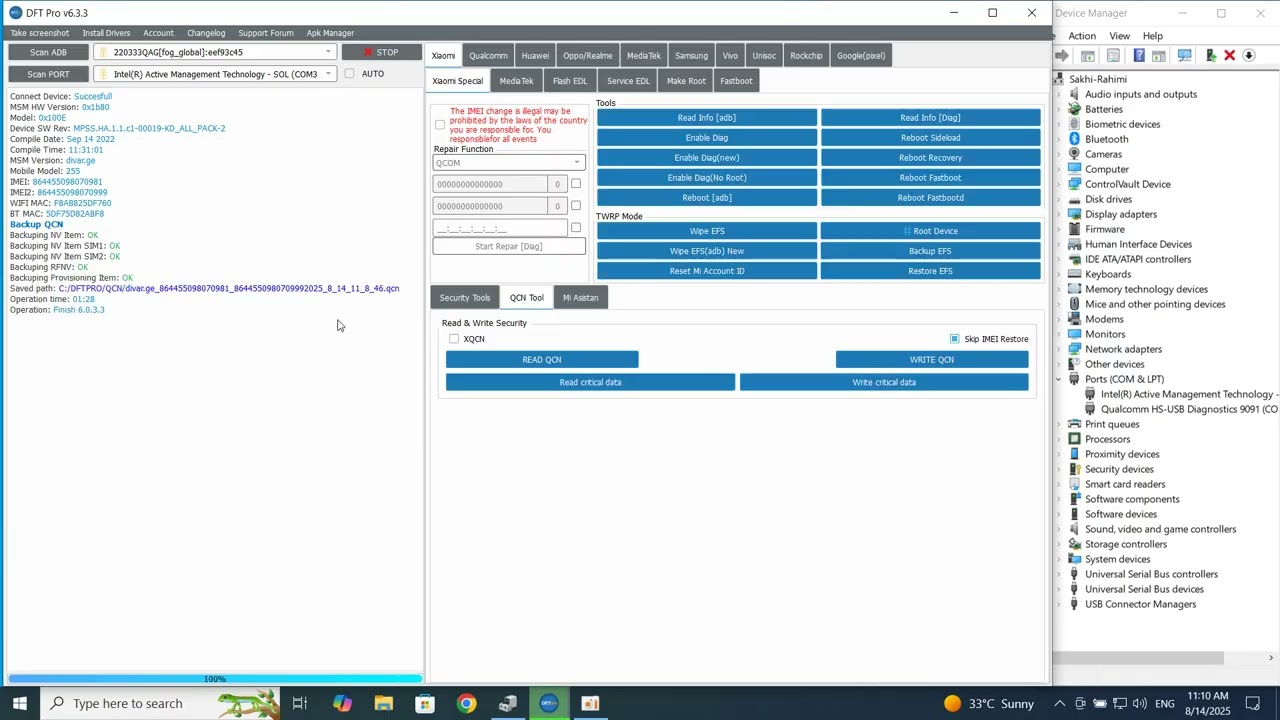 REDMI 10C IMEI REPAIR MIUI 13 BY DFT PRO
