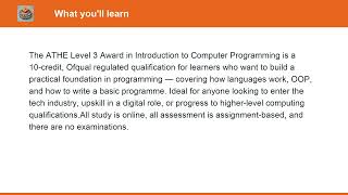 ATHE Level 3 Award in Introduction to Computer Programming | Course Overview - StaffCPD