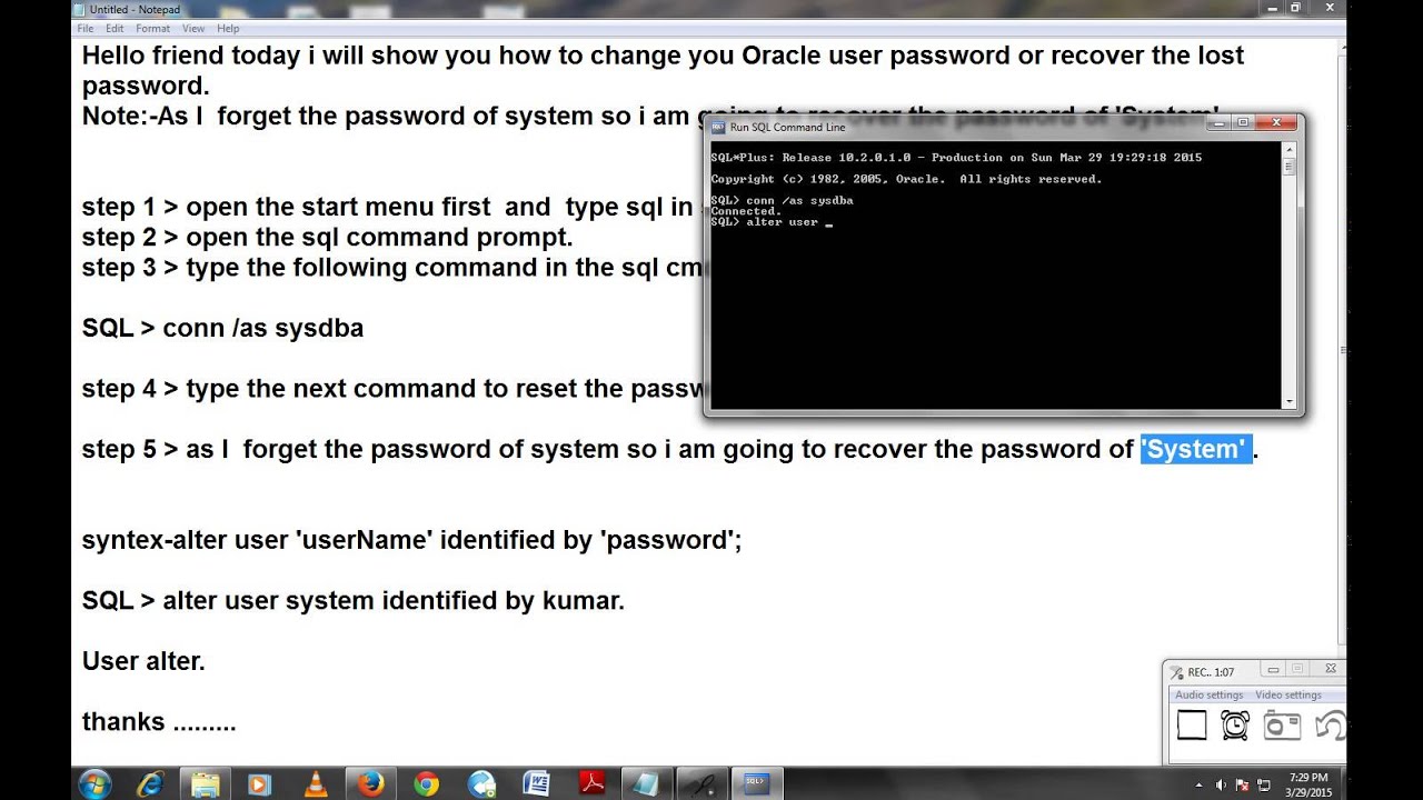 Oracle Username And Password Reset