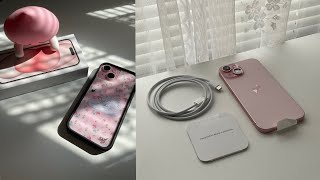 ପ꒰ ˶• ༝ •˶꒱ଓ 🌸🤍 iphone 15 (pink) - unboxing, setup, phone case 🦢🎀💐
