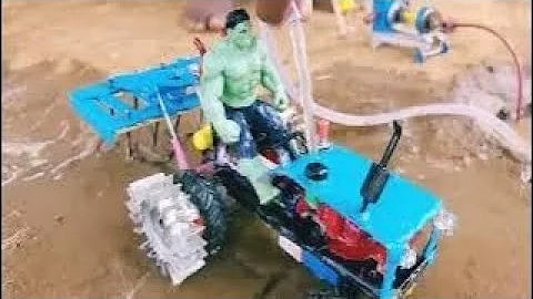 Farm work compilation with kids toy truck, tractor, chainsaw, ATV, ride on, tools