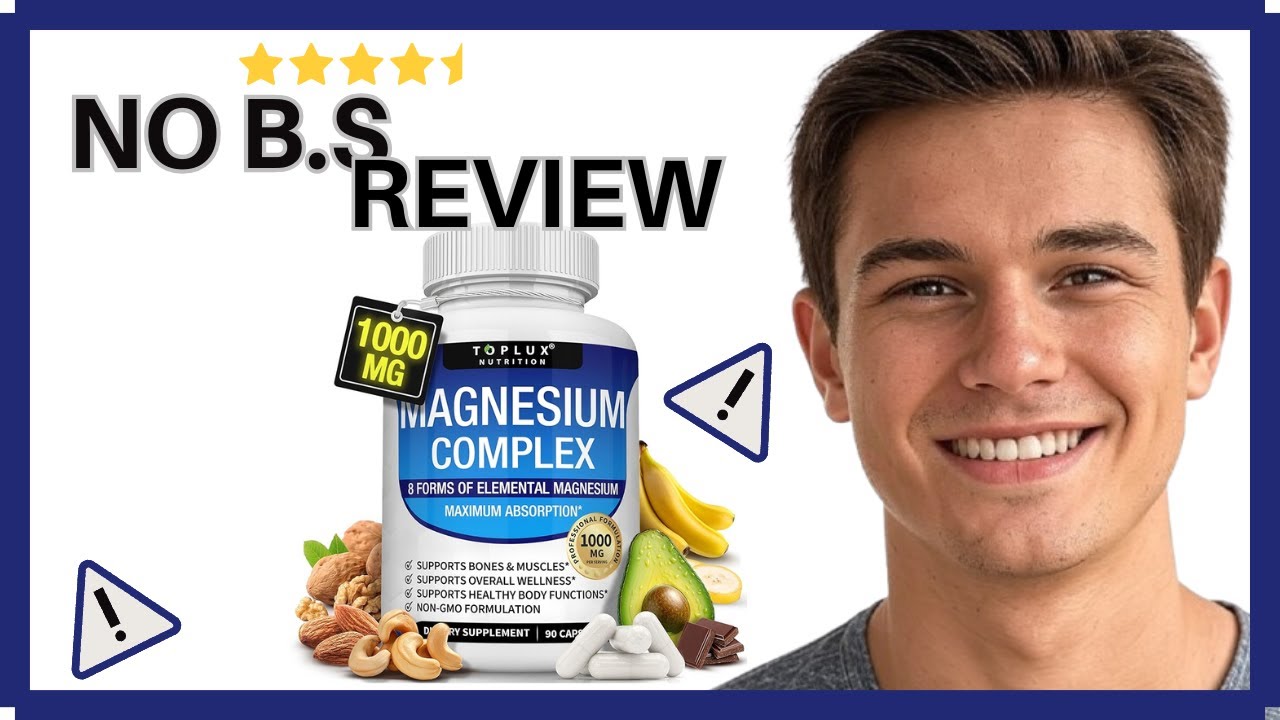 Toplux Nutrition Magnesium Complex 1000mg Capsules - 8 Elemental Forms, Gluten-Free, Non-GMO