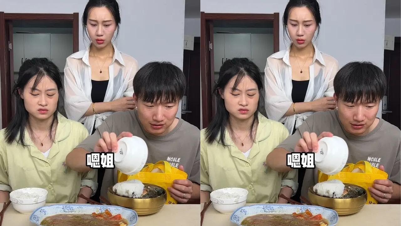 Selfish husband too terrible. Couple eating daily routine. Wow, so tasty!