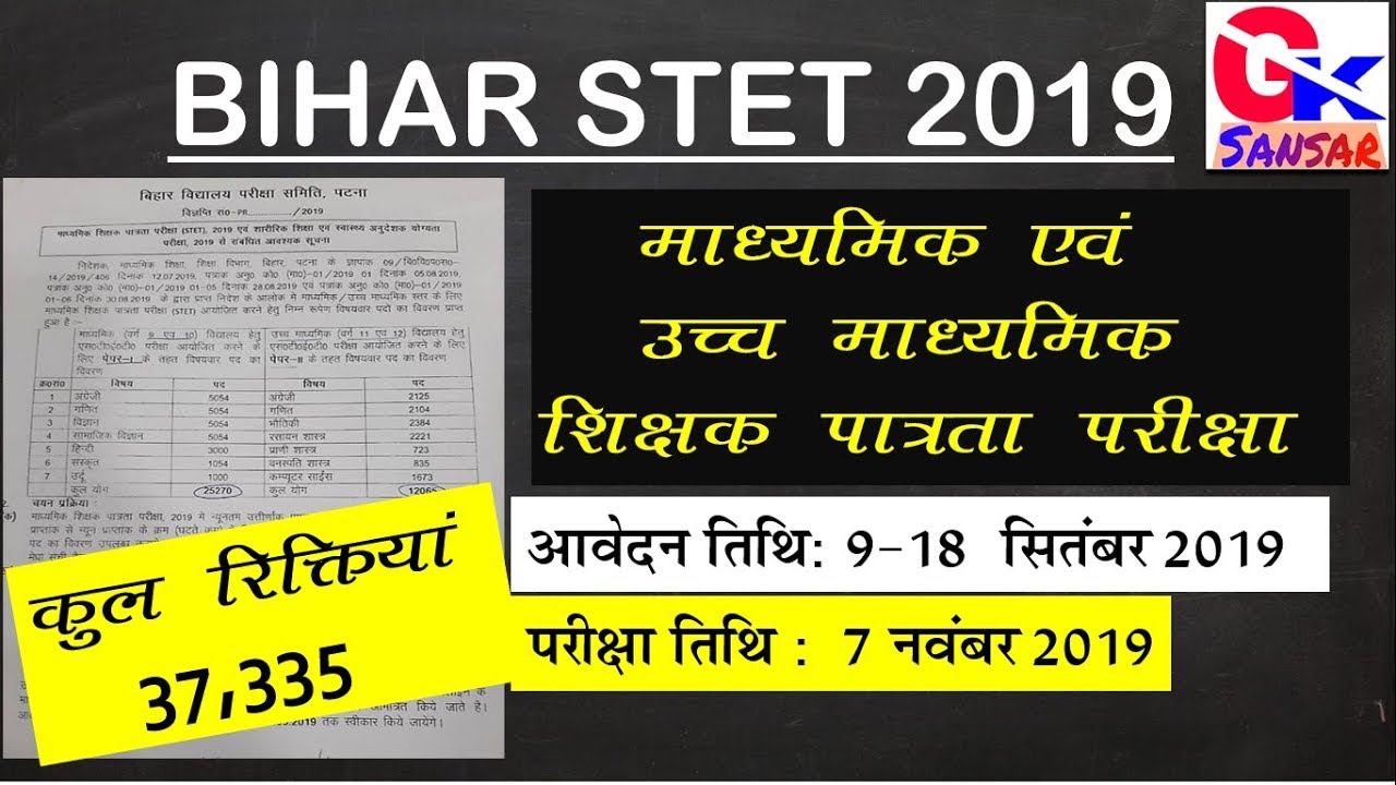 Bihar STET 2019 Notification, Vacancy, Syllabus, Dates Announced by BSEB