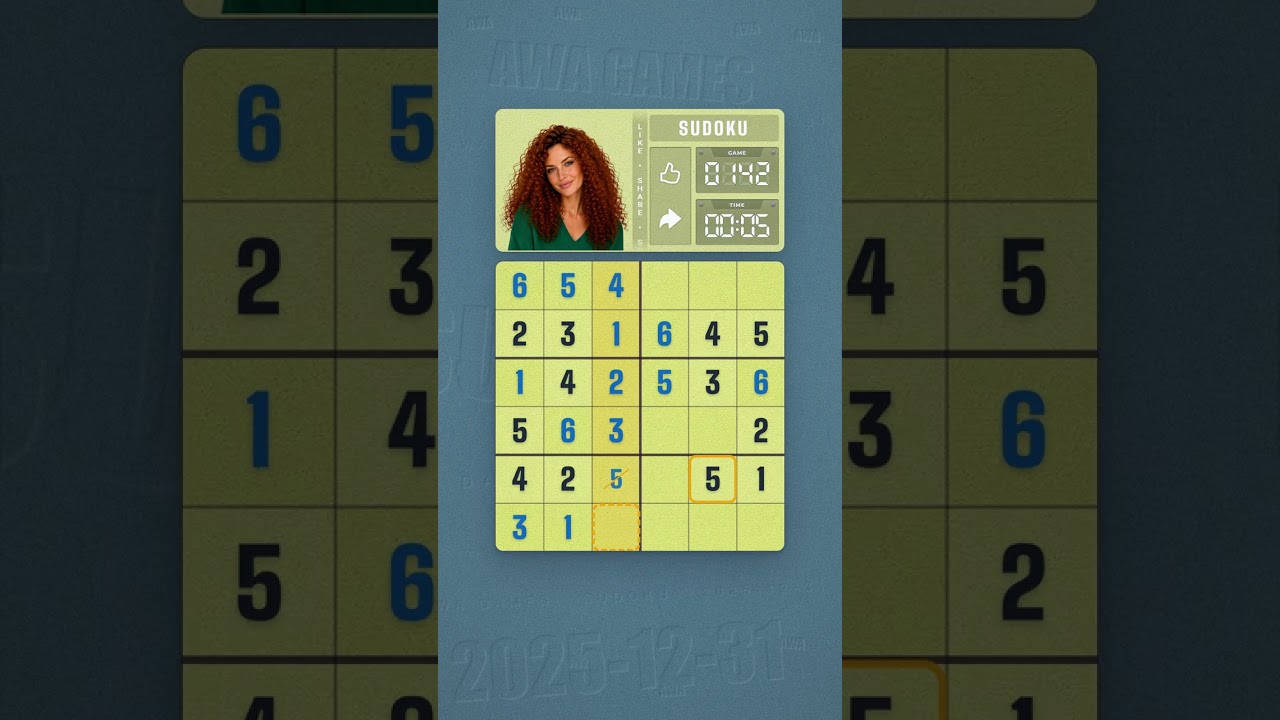 LinkedIn Mini Sudoku #142 solved board for December 31, 2025, 6x6 grid