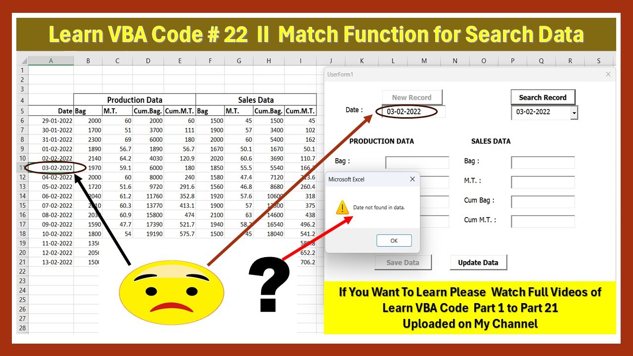 Learn VBA Code Part 22 || Match Function for Search Data - YouTube