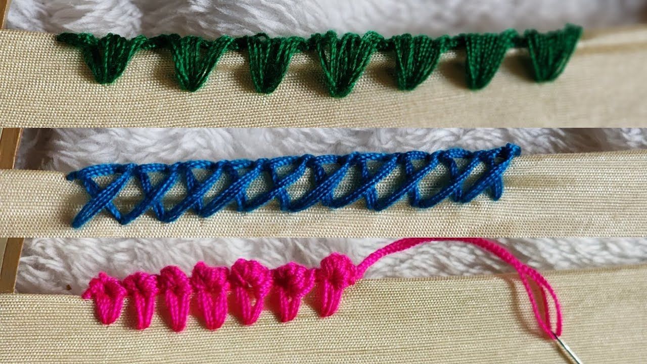 Three EASY HAND EMBROIDERY DESIGNS ||BORDER LACE STITCH ❤️🥰