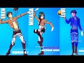 Eren Yeager and All Attack on Titan Fortnite Skins doing ALL Funny Built-In Emotes