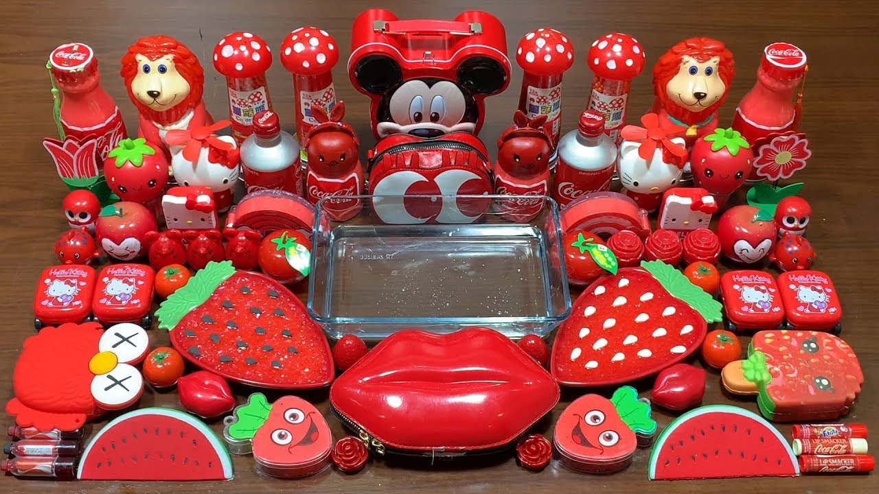 RED Slime !! Mixing Random Things Into Slime !! Most Satisfying DIY Slime 