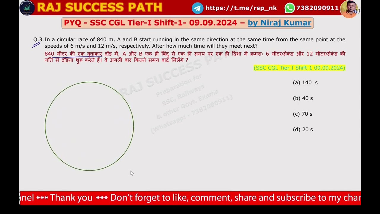 In a circular race of 840 m, A and B start running in the same direction at the same time | 