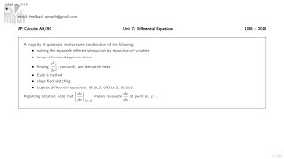 Differential Equations - FRQ 1998 - 2019 (free response questions) - AP Calculus AB/BC - Unit 7