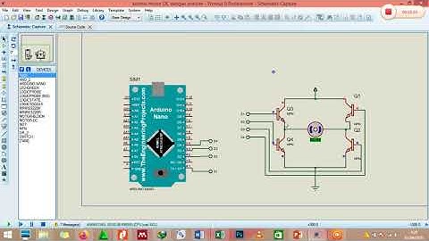 Simulasi Proteus Rangkaian kontrol motor DC brushed mengunakan 4 buah transitor dengan arduino