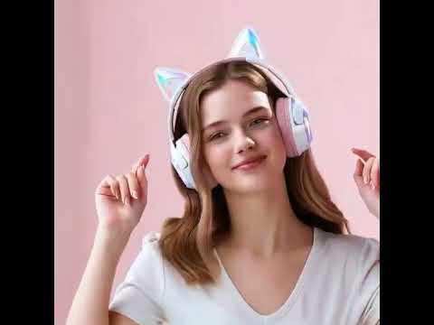 Безпровідні ігрові навушники Onikuma блютуз з мікрофоном для геймерів з котячими вушками блакитні, видео 1