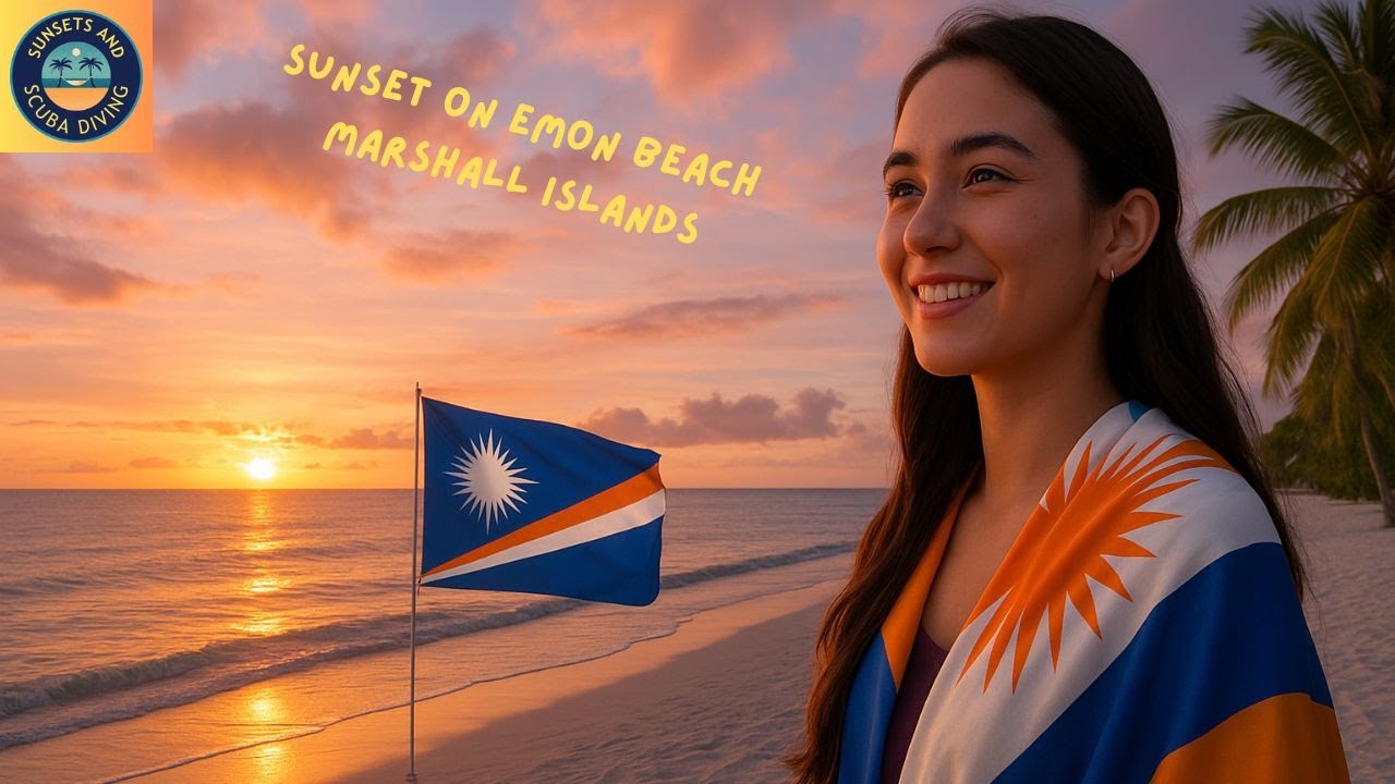 Relaxing 4K Tropical Sunset at Emon Beach, Kwajalein Atoll | Ocean Waves & Golden Sky