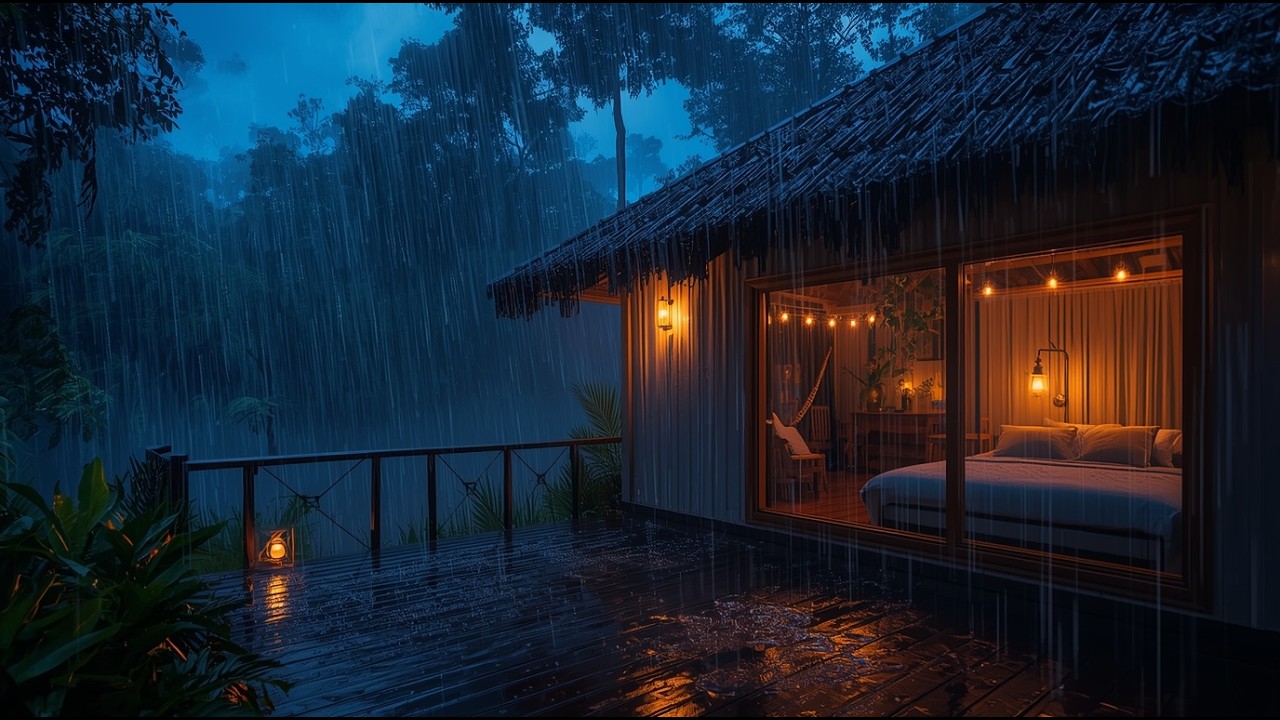 Forest Rain Outside a Cozy Cabin 🌲 Peaceful Night Sounds for Deep Sleep, Insomnia & Stress Relief