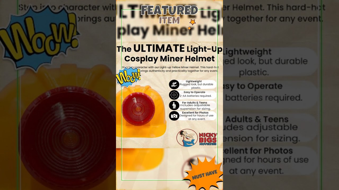 Adult Plastic Yellow Miner Helmet With Light Construction Hard Hat Costume Prop