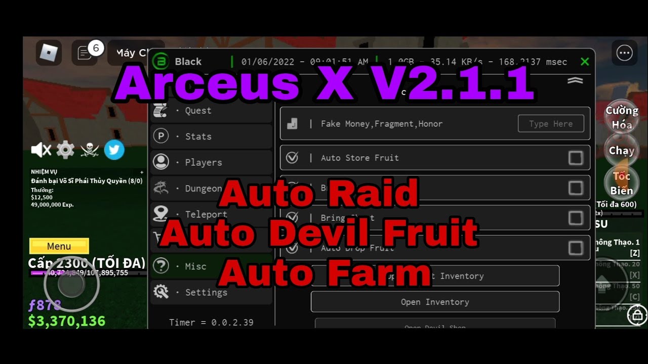 Roblox  Hướng Dẫn Hack Blox Fruits Arceus X V2.1.3 V2 ( Auto Farm