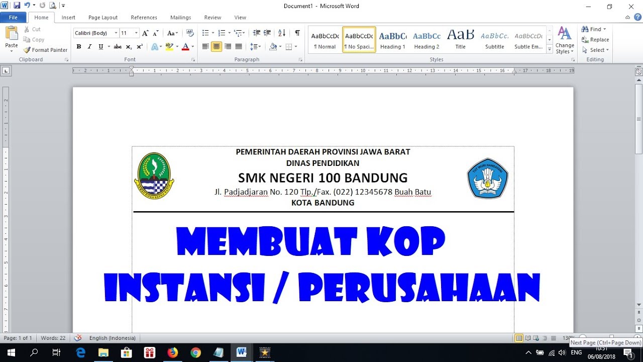 Membuat Kop Surat Di Word