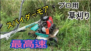 放棄田の畦斜面最高速草刈り　プロ用畦草刈機スパイダーモア　SP852AF