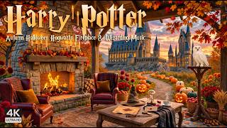Festive Autumn Hogwarts Porch Fireplace Ambience 🎃🔥 Halloween Pumpkin Path & Harry Potter Music