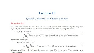 MOp Lecture 18 Spatial Coherence In Optical Systems