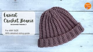 Easy Crochet Beanie for Beginners |  Basic Ribbed crochet hat pattern for Men/women (ANY SIZE)