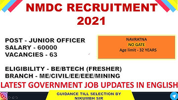 NMDC RECRUITMENT 2021 || BE/BTECH || NO GATE || LATEST GOVERNMENT JOBS IN ENGLISH