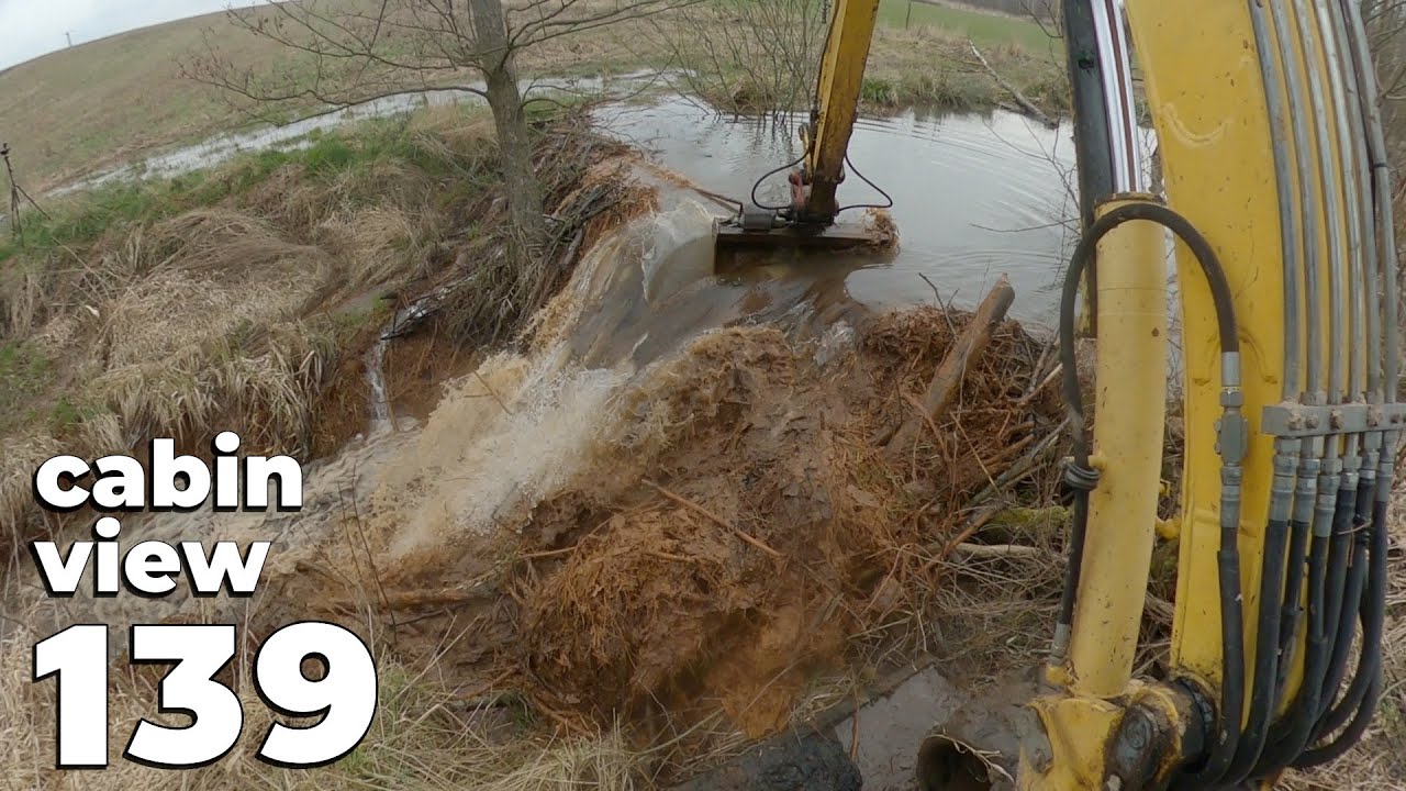 Huge Beaver Dam   Beaver Dam Removal With Excavator No139   Cabin View