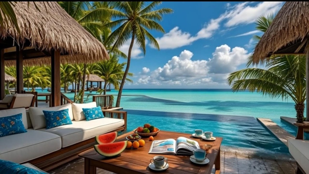 Happy Bossa Nova at Tropical Beach Cafe Ambience ~ Smooth Jazz & Ocean Wave Sounds for Good Mood